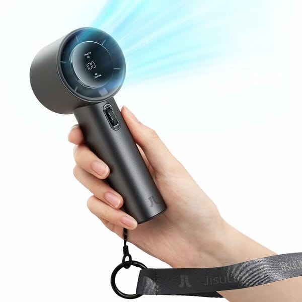 Buy JISULIFE Handheld Fan Pro1 S with Digital Display, Lanyard, 100 Speed Adjustable for Travel/Camping/Outdoor, Gift for Women/Men 5000mAh (Dark Grey) on EMI