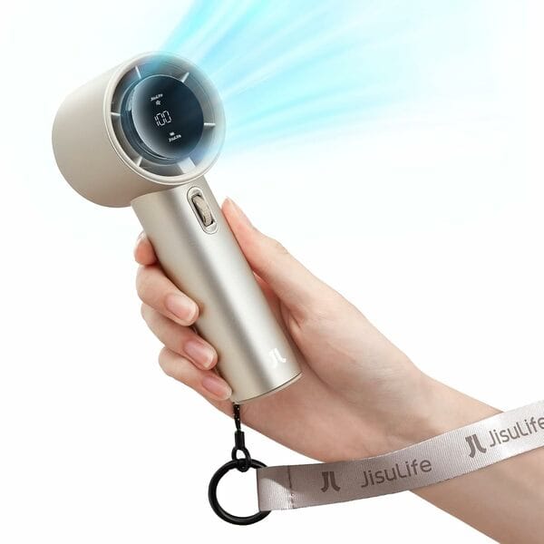 Buy JISULIFE Handheld Fan Pro1 S with Digital Display, Lanyard, 100 Speed Adjustable for Travel/Camping/Outdoor, Gift for Women/Men 5000mAh (Light Brown) on EMI