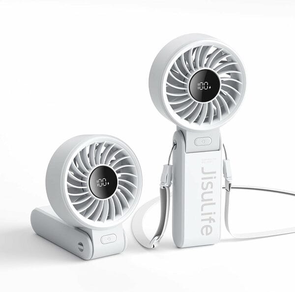 Buy JISULIFE Life7 Handheld Fan, LED Display, 5000mAh, 19.5H Cooling, 5 Speeds, 3-in-1 Hand, Desk & Neck Fan, Travel – Light Grey on EMI