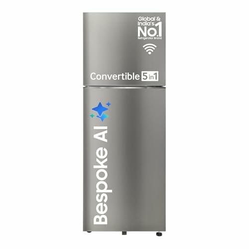 Buy Samsung 396 L, 2 Star, Convertible 5-in-1, Digital Inverter, Frost Free Double Door, Bespoke AI WiFi Enabled Refrigerator (RT41DG6A2BSLHL, Ez Clean Steel/Real Steel, Silver) on EMI