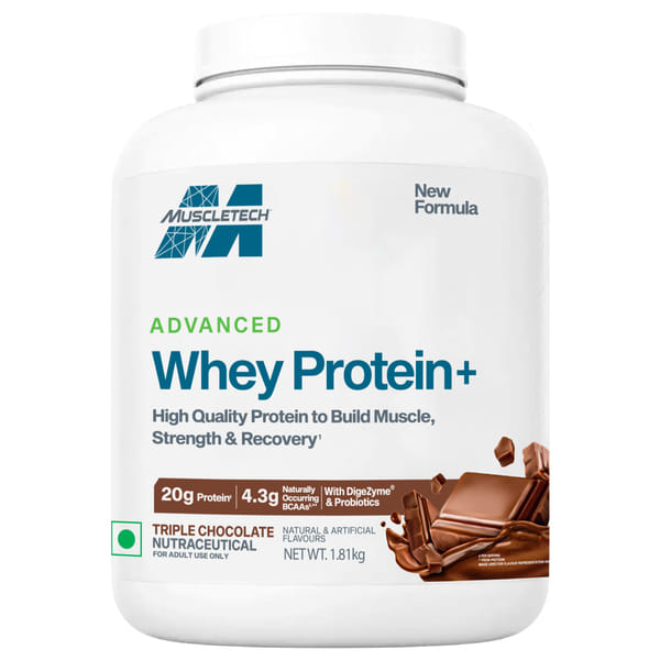 Buy MuscleTech Advanced Whey Protein+ | 20 g Protein & 4.3 g BCAAs Per Serving | With DigeZyme® & Probiotics | Supports Muscle, Strength & Recovery | Triple Chocolate | 1.81 kg on EMI