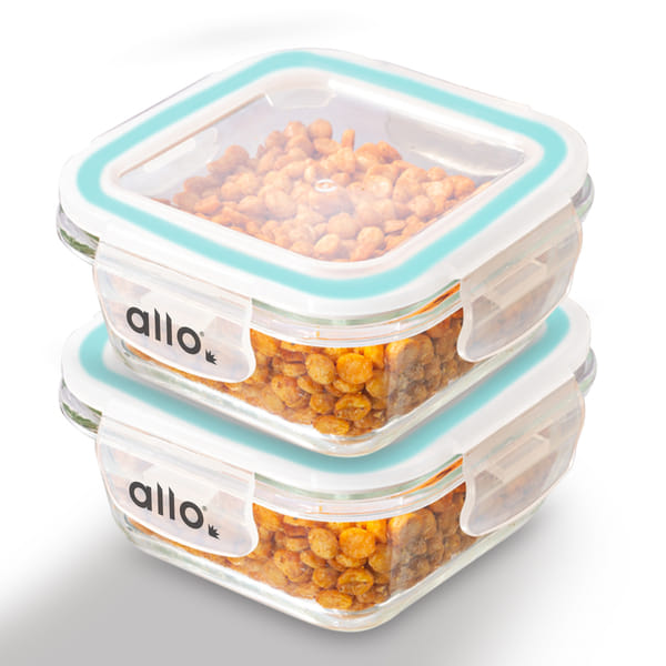 Buy Allo Food Safe Glass Containers with Lids, 450°C Oven/Microwave Safe , High Borosilicate  320ml x 2, square on EMI