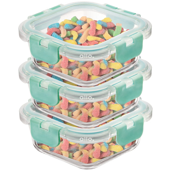 Allo Innoware Allo Food Safe Glass Containers with Lids with Break Free Lock, 450°C Oven Microwave Safe Containers, High Borosilicate Meal Prep Glass Food Storage Containers for Kitchen, Set of 4, 160ml x 4, Square