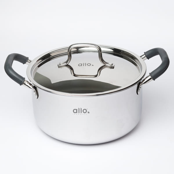 Buy Allo CookSafe TriPly Stainless Steel Casserole Saucepot Stockpot with Stainless Steel Lid Induction Friendly, Naturally Non Stick, 28cm, 8.3 Litre on EMI