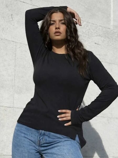 Buy Rigo Women Cotton Thumbhole Long Sleeves Black Top on EMI