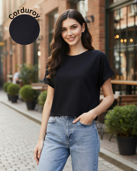 Buy Rigo Women Black Round Neck Short Sleeves Crop Top on EMI