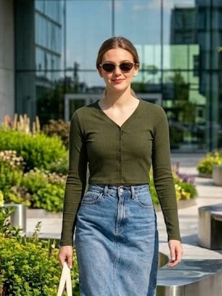 Buy Rigo Women Cotton Olive Full Sleeves Solid Regular Fit Top on EMI
