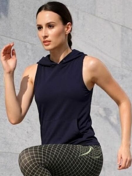 Buy Rigo Women Blue Hooded With Kangaroo Pocket Sleeveless Activewear Top on EMI