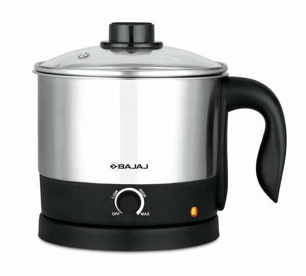 Bajaj KTS 1 Litre Multicook And Multifunction Cordless Electric Kettle | 600 Watts Kettle With Stainless Steel Body | Auto Shut Off | Cool Touch Handle | 360 Degree Cordless Operation | 2 Year Warranty (Black)