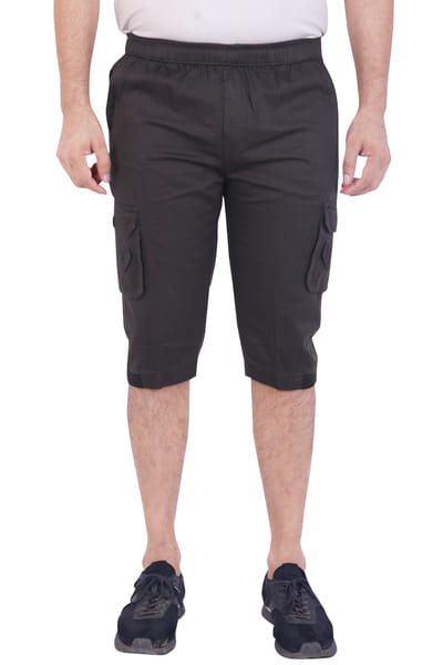 Buy Men Cotton Regular Fit Solid Knee Length Short | 2 Zipper Pocket | 4 Button Pockets | Versatile ¾ Half Pants for Everyday on EMI