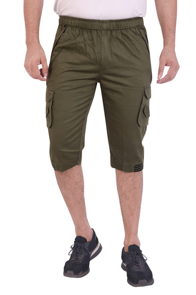 Buy Men Cotton Regular Fit Solid Knee Length Short | 2 Zipper Pocket | 4 Button Pockets | Versatile ¾ Half Pants for Everyday on EMI