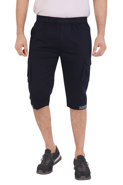 Buy Men Cotton Regular Fit Solid Knee Length Short | 2 Zipper Pocket | 4 Button Pockets | Versatile ¾ Half Pants for Everyday on EMI