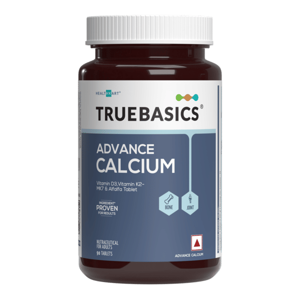 Buy TrueBasics Advance Calcium For Women & Men (90 Tablets) | With Vitamin D3, Vitamin K2-MK7, Alfalfa, Clinically Researched Ingredients | For Healthy Bone & Joint Strength on EMI