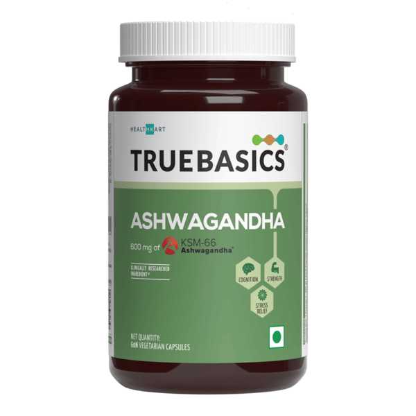 Buy TrueBasics Ashwagandha, 600mg of KSM 66 Ashwagandha (60 Capsules) | With Clinically Researched Ingredients | Energy and Immunity Booster on EMI
