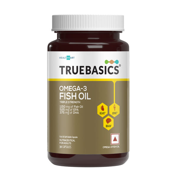 Buy TrueBasics Omega 3 Fish Oil (30 Capsules) | Triple Strength with 1150mg Omega, 525mg EPA & 375mg DHA | For Healthy Heart, Eyes & Joints on EMI