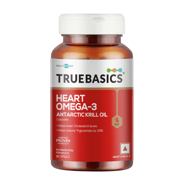 Buy TrueBasics Heart Omega 3 Antarctic Krill Oil (30 Capsules) | With Clinically Researched 100 Pure Krill Oil | For Healthy Heart, Reduces Cholesterol & Triglycerides on EMI