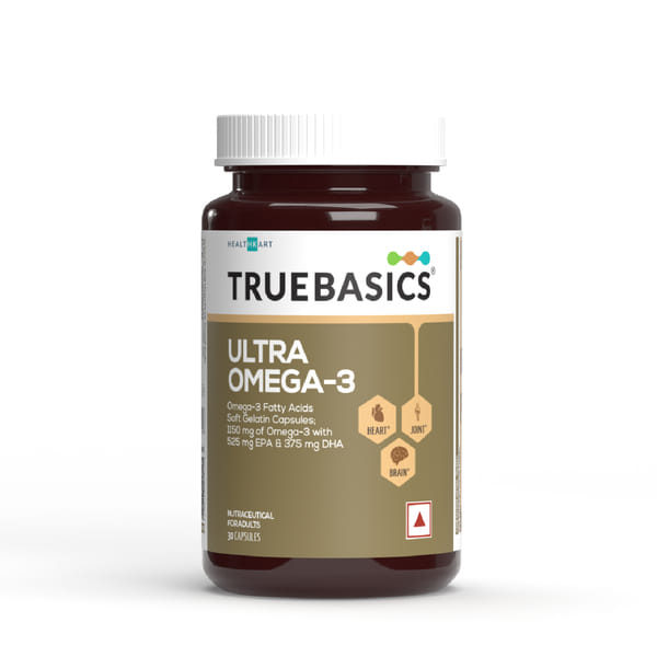 Buy TrueBasics Ultra Omega 3 Fish Oil (30 Capsules) | Triple Strength with 1150mg Omega 3, 525mg EPA & 375mg DHA | For Heart, Joints & Brain Health on EMI