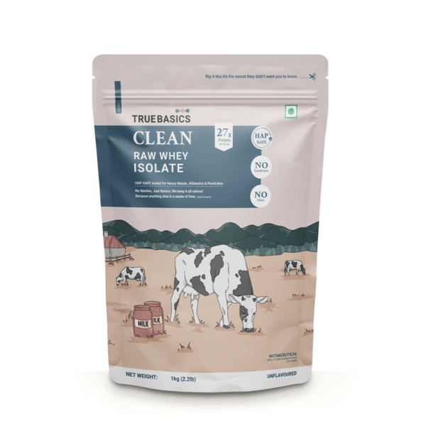 Buy TrueBasics Clean Raw Whey Isolate Protein Powder (Unflavoured, 1kg) | 27g Protein per Scoop on EMI