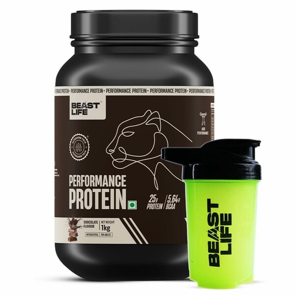 Buy BeastLife Performance Protein Powder with Shaker | Muscle Growth- 25g Protein, 5.64g BCAA Whey Protein (1 kg, 500 ml, Chocolate) on EMI