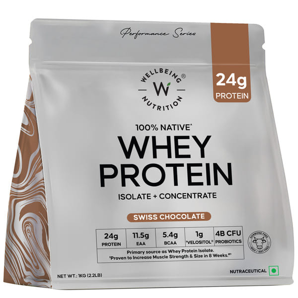 Buy Wellbeing Nutrition Whey Protein Blend Swiss Chocolate on EMI