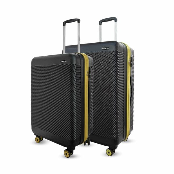 Buy Timus Storm Hard-Sided Polycarbonate Luggage Set | 68cm & 78cm Check-in Suitcase | Lightweight Trolley Bags with Combination Lock & 360° Spinner Wheels (Black & Yellow) on EMI