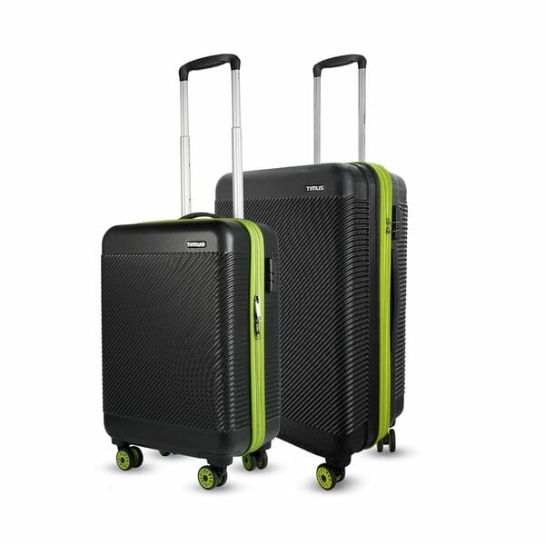 Buy Timus Storm Hard-Sided Polycarbonate Luggage Set | 58cm Cabin & 68cm Medium Check-in Suitcase | Lightweight Trolley Bags with Combination Lock & 360° Spinner Wheels (Black & Green) on EMI