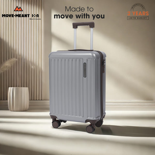 Buy MOVE-MEANT Travel Fun 55cm Small - Cabin Polycarbonate Trolley Bag 8 Wheels Spinner Number Lock,Silver on EMI