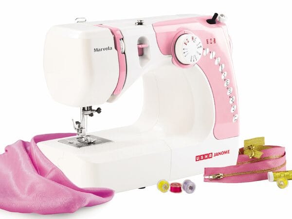 Buy Usha Janome Marvella Automatic Zig-Zag Electric Sewing Machine ||Free Sewing Kit || 13 Built-In-Stitches || 14 stitch Function - Pink and White on EMI