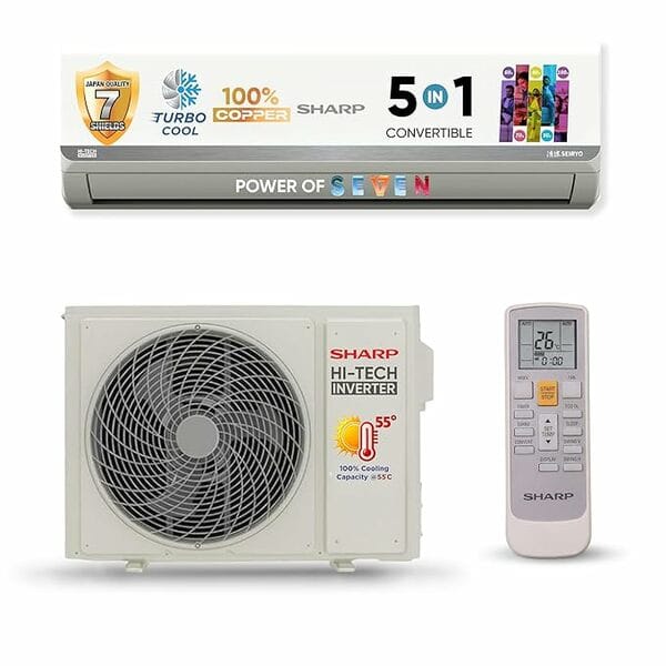 Buy SHARP Seiryo 1.5 Ton, 5 Star, Split Air Conditioner, Convertible 5-in-1 Cooling, Copper Condenser; 2025 Model Number: AH-SI18V5B-GC on EMI