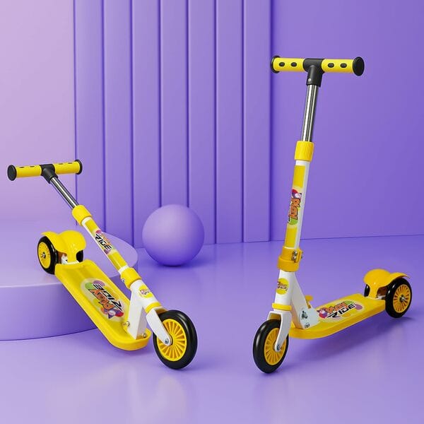 Buy Kidsmate Play Ride 3‑Wheel Metal Kick Scooter for Kids | Adjustable Height, Foldable & Lightweight | Safe & Fun Outdoor Ride‑On Toy for Boys & Girls For Age 3+ yrs, Max User Weight 50 Kg - Yellow on EMI