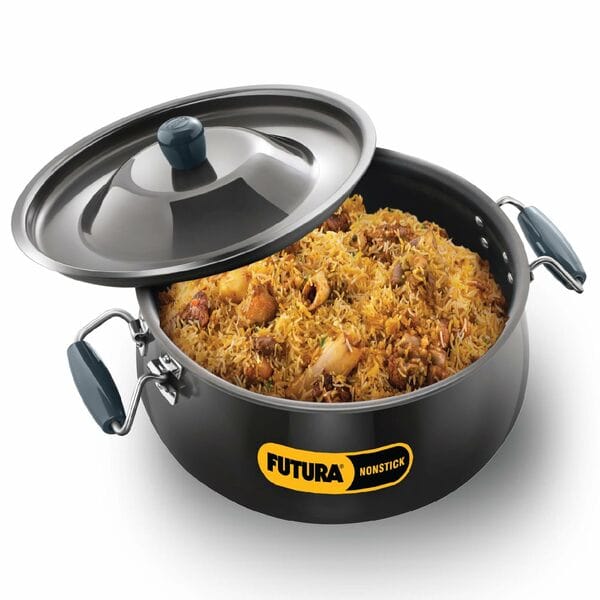 Buy Hawkins Futura 12 Litre BigBoy Biryani Handi, Non Stick Pot with Hard Anodised Lid, Sauce Pan for Cooking and Serving Biriyani, Black (NBH12) Aluminium on EMI