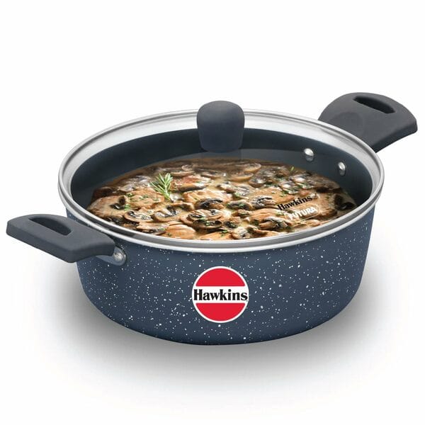 Buy Hawkins Ceramic Nonstick Cook n Serve Bowl with Glass Lid, 3 Litre, Induction Pot, Granite Casserole (ICCB30G) on EMI