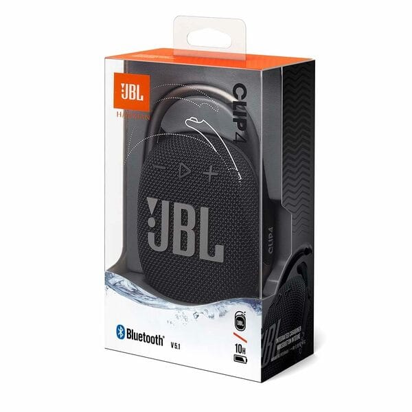 Buy JBL Clip 4, Wireless Ultra Portable Bluetooth Speaker, Pro Sound, Integrated Carabiner, Vibrant Colors with Rugged Fabric Design, Dust & Waterproof, Type C (Without Mic, Black) on EMI