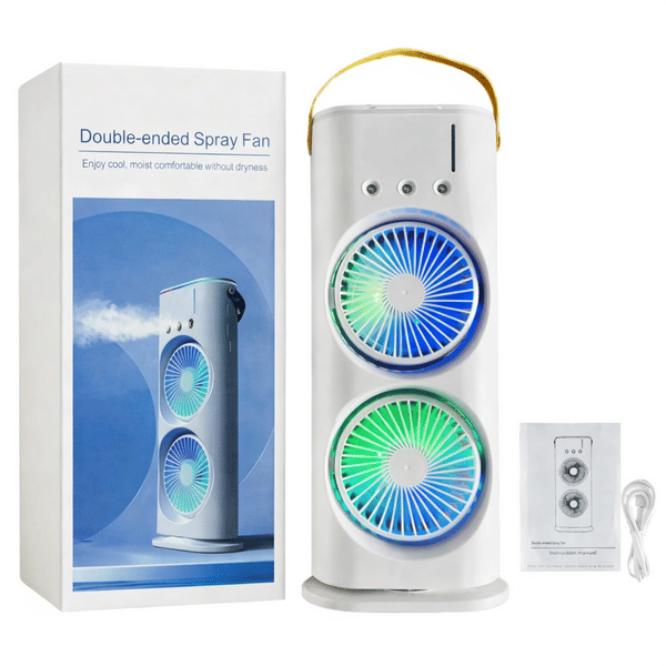 Buy USB Rechargeable Portable Tower Fan with Dual Fan Cooling, 3 Speed Adjustment, with Cold Mist Spray, LED Light   (White) on EMI