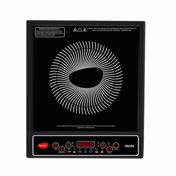 Buy Pigeon by Stovekraft Cruise 1800 watt Induction Cooktop With Crystal Glass,7 Segments LED Display, Auto Switch Off - Black on EMI