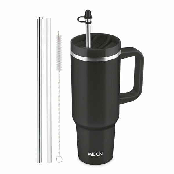Buy MILTON Malmo 1200 Thermosteel Stainless Steel Water Tumbler with Handle 1100ml-Black on EMI