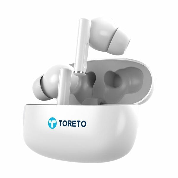 Buy Toreto TWS Wireless Earbuds Quad Mic Enc 20H Playtime Bluetooth V5.3 Low Latency Mode 10Mm Drivers Headphones Quick Pairing, Touch Control, Voice Assistant, Type C Charging & IPX5 (Air Tune, White) on EMI