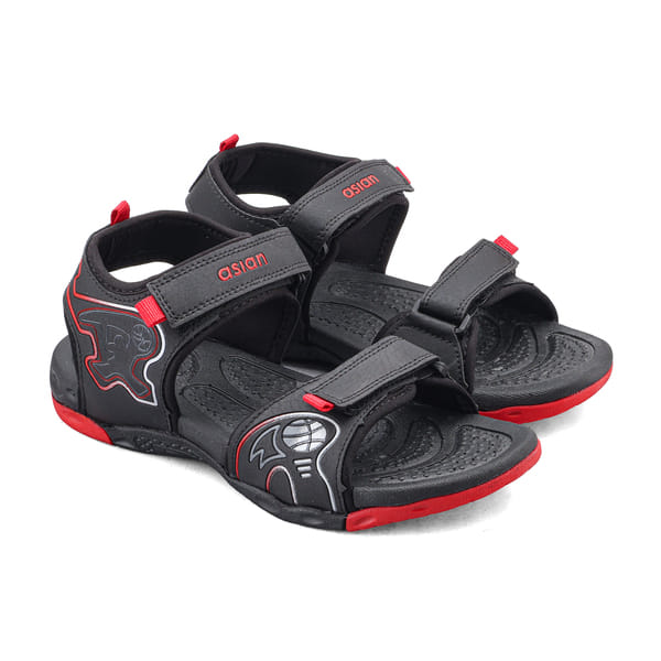 Buy Asian Vistara-79 Sandals For Men | Adjustable Velcro Straps, Lightweight Cushioned Sole, Comfortable Daily Wear Sandals (BLACK RED) on EMI