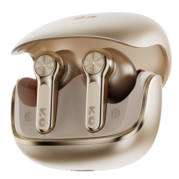 Goboult Raven 70Hrs Battery, App Support, Dual Pairing, Quad Mic ENC, Boosted Bass, 5.4v Bluetooth Headset (Champagne, True Wireless)