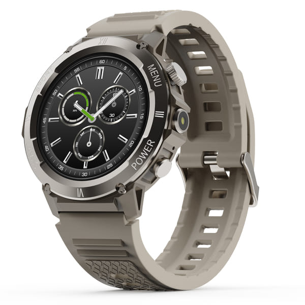 GOBOULT Tuff Hawk 1.39″ HD Display, Working Crown , Quick Access Torch Smartwatch (Sandstone Strap, Free Size)