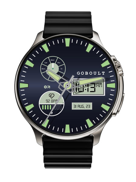 Buy GOBOULT Crown R Pro 1.43''HD AMOLED Display, BT Calling, Zinc Alloy Frame Smartwatch (Black Strap, Free Size) on EMI