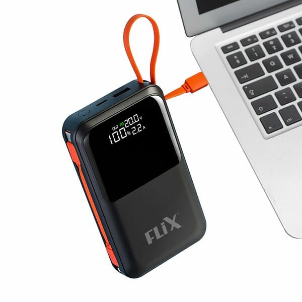Buy FLiX UltraCharge XPB-P45 20,000mAh 45W QC Power Delivery PPS Power Bank, in-Built Type C & Lightning Fast Charging Cables, LED for Charging Percentage with Amp and Volt Display (Black) on EMI