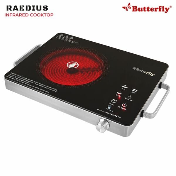Buy Butterfly RAEDIUS 2200 Watt Infrared Cooktop For Fast Cooking with Smart Touch Control | 2 Cooking Preset Cooking Mode | Volatge Safety Feature | 1 Year Warranty (Black) on EMI