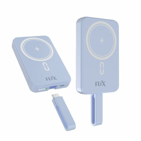 Buy FLiX MagConnect Pro 10k 15W Magnetic Wireless Output,22.5W QC/PD/PPS Pocket Power Bank,Inbuilt Type C & Lightning Reversable Cable Input/Output,LED Display,Perfect for iPhone 12,13,14(Blue) on EMI