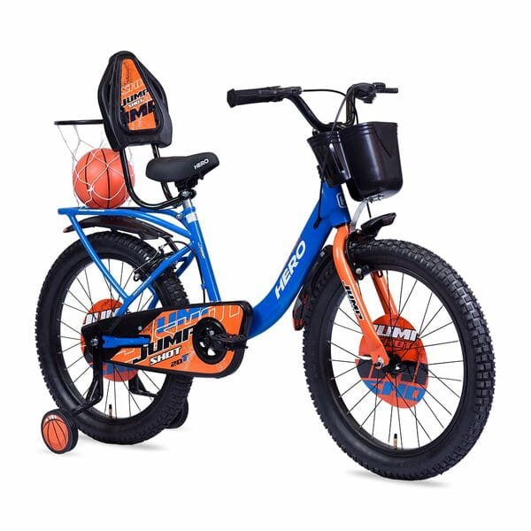 Buy Hero Jumpshot 16T Single Speed Kids Bicycle with Basket, Carrier and Integrated Basketball Kit | Blue-Orange | Caliper Brake | 10.5" Steel Frame | Rider Height : 3ft 6" - 3ft 11" | 85% Pre Assembled on EMI