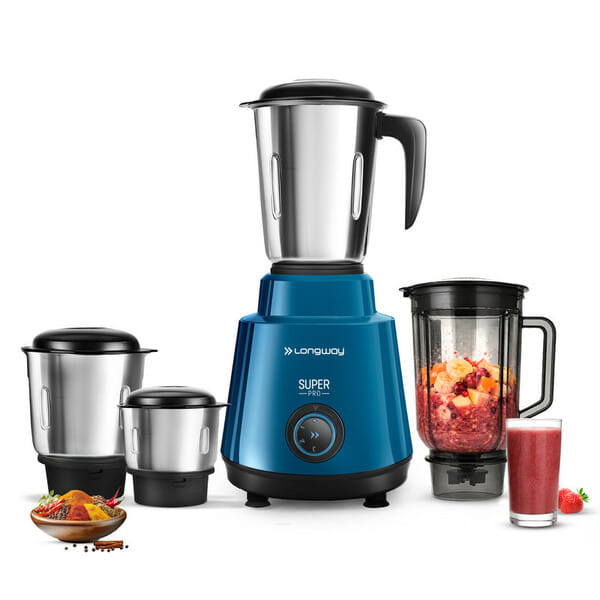 Buy Longway Super Pro Juicer Mixer Grinder, 750W, 4 Jars for Grinding, Mixing, Juicing, (Blue & Black) on EMI