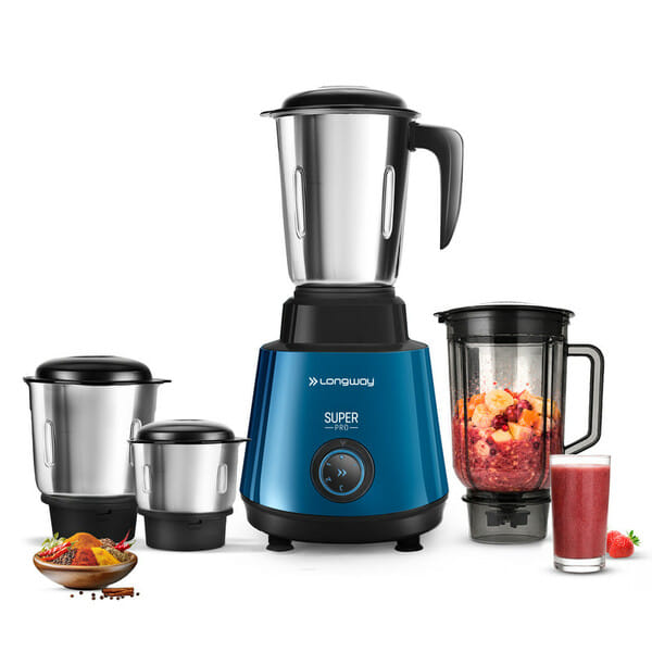 Buy Longway Super Pro Juicer Mixer Grinder, 750W, 4 Jars for Grinding, Mixing, Juicing (Blue & Black) on EMI