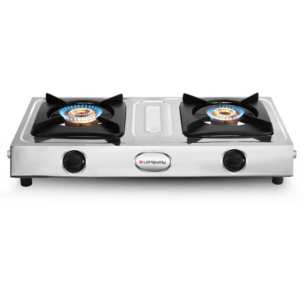 Buy Longway Stellar Stainless Steel Top, 2 Burner Manual Ignition Stainless Steel Gas Stove | 2 Years Warranty (Silver, ISI Certified) on EMI