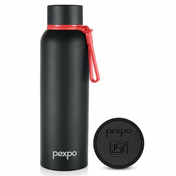 Buy Pexpo Bravo 700ml Black Water Bottle Stainless Steel | Hot and Cold Flask | ISI Certified Steel Bottle | Three Layer Insulation | Leakproof | for Home, Office |Bravo700 |(Black) on EMI