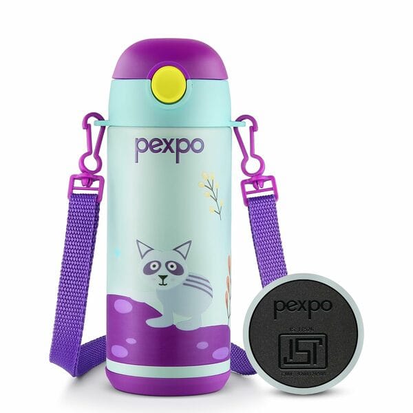Buy Pexpo PIXY 300ml Stainless Steel Water Bottle Purple for School Kids | Hot & Cold Vacuum Insulated Flask | Leak Proof | Carry Strap | ISI Certified | School, Picnic, Sports - Baby Pink Water Bottle | PIXY 300ml (Purple ) on EMI